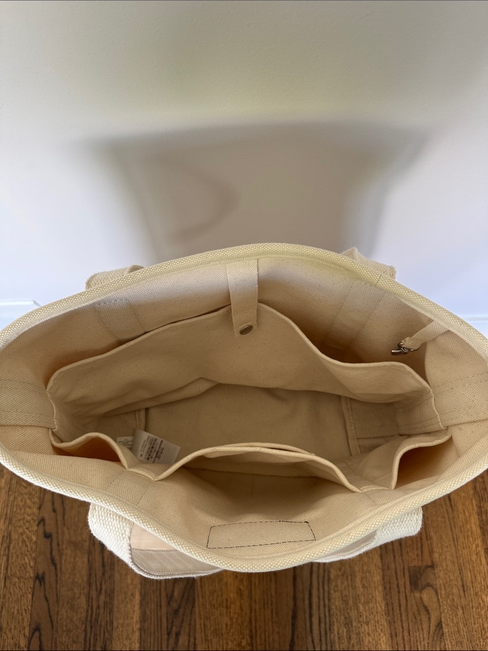 Lands' End Canvas Tote in Cream with Brown Leather Patch - Picture 3 of 8